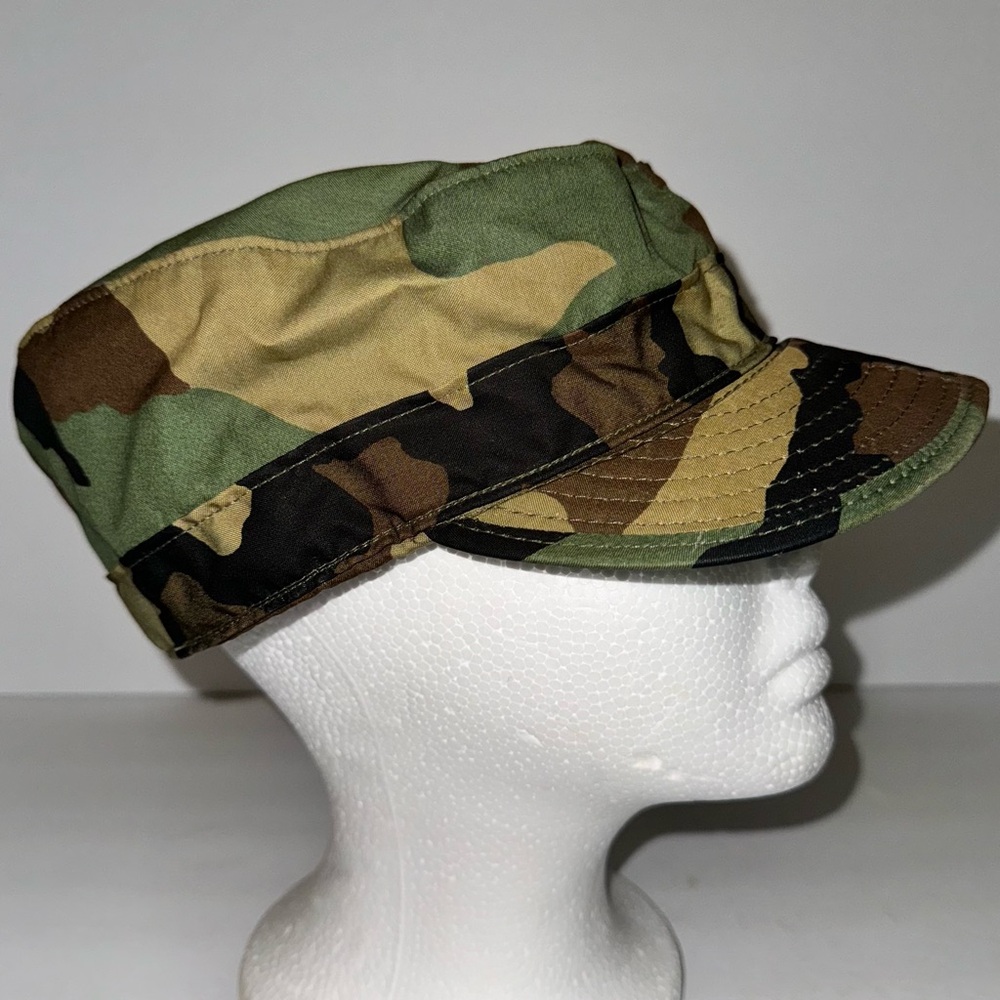 Late 80s US Military Issue Woodland Camo BDU Cap, Sz 7-3/8